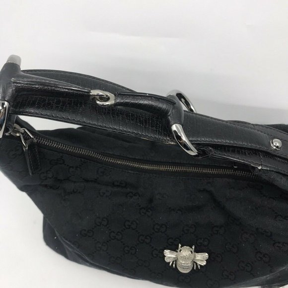 GUCCI Black Hobo Bag W/ Customized Vintage Bee - Picture 5 of 8